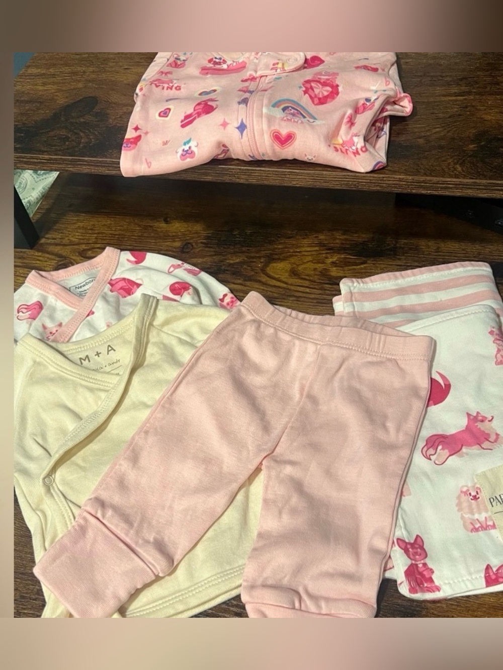 Monica & Andy Newborn Girl’s 6 Pc Set Burp Cloths, Shirts, Pants & Pajama